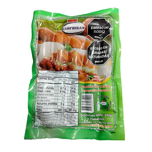Chorizo Antioqueño Carfrisan Pequeño