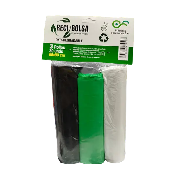 Bolsa Aseo Rollo 65x90 (Verde-Negro-Blanco)